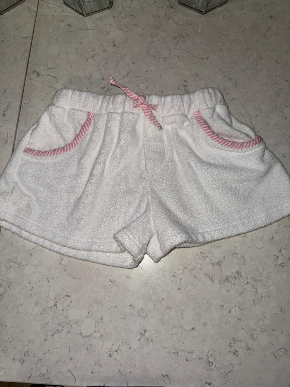 bella bliss White Terry Shorts with Pink Trim